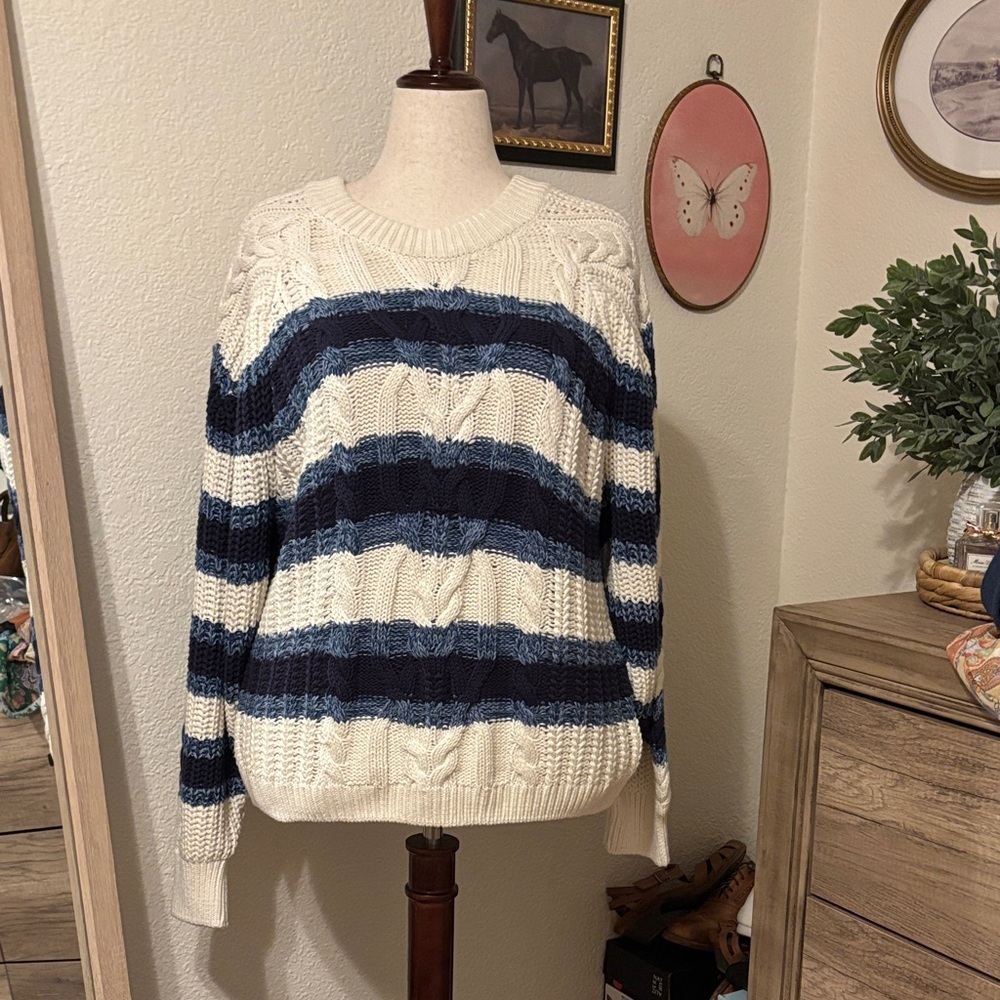 Free People Frankie Cable Striped Sweater - Picture 3 of 7